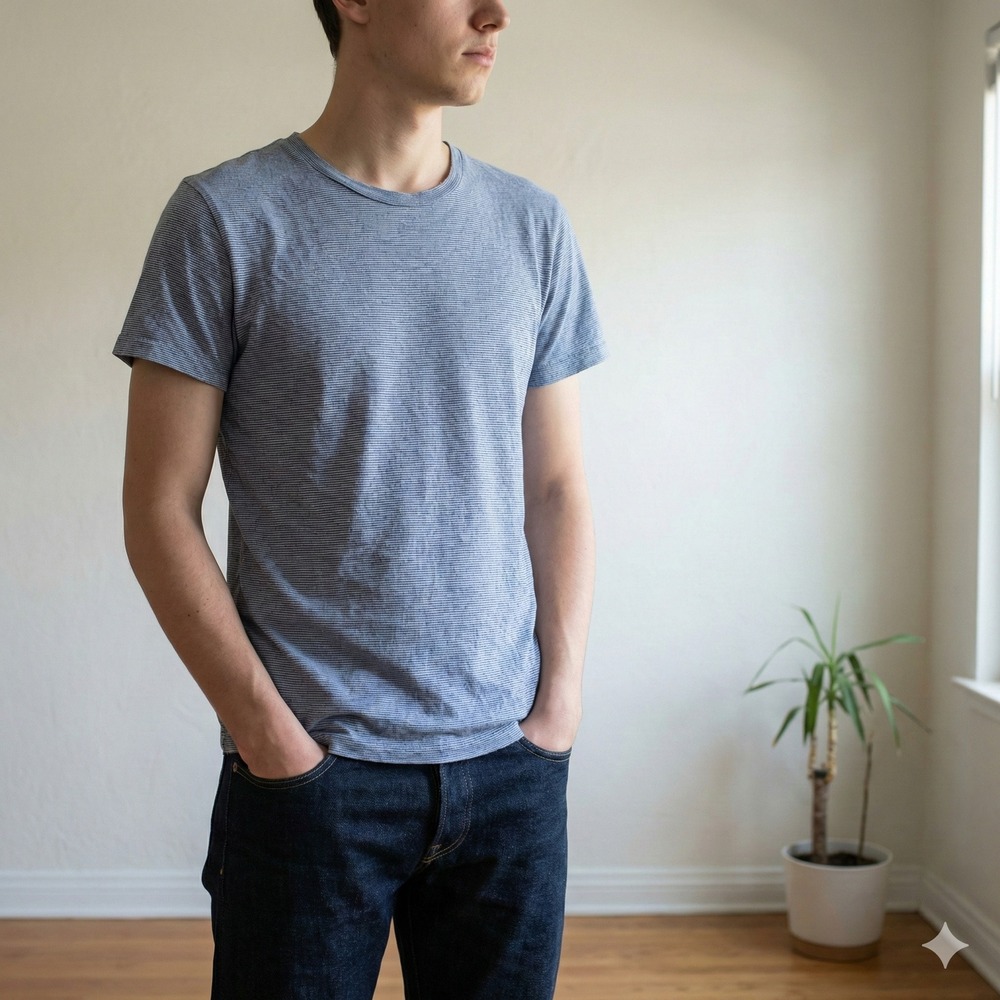 APC T-Shirt Mens XS Blue Brushed Heather Cotton Boxy‎ Preppy Crewneck